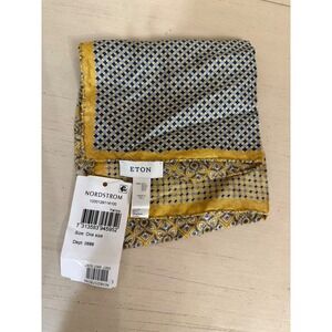 Eton Mens Yellow Blue Geometric Floral 100% Silk Pocket Square Made in Italy NWT
